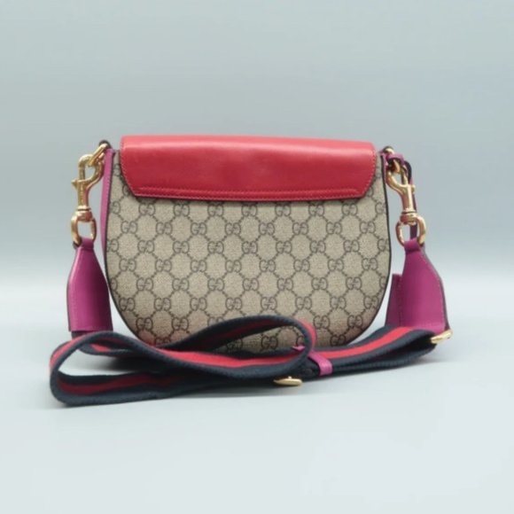 100% Authentic GUCCI Padlock Brown & Red Canvas Shoulder Bag - Picture 2 of 12